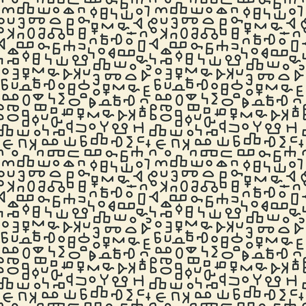 Seamless Doodle pattern. Abstract signs and elements, ancient writing. Hand drawn background
