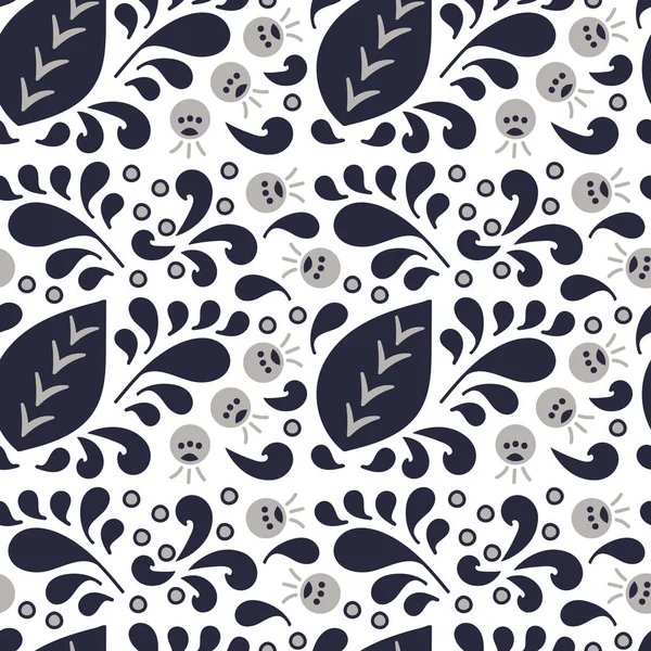 Vector seamless pattern of curls, spirals and berries . Floral art decor — ストックベクタ