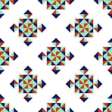Geometrik kusursuz arkaplan. Beyaz arkaplanda parlak üçgenlerin renkli vektör deseni