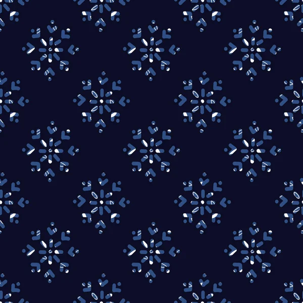 Doodle Schneeflocken auf blauem Hintergrund. handgezeichneter Vektor nahtloses Muster, Thema Winterurlaub — Stockvektor