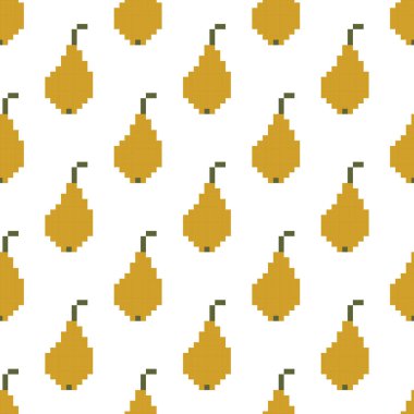 Meyve ve armudun pikseli resmi. Beyaz arkaplanda vektörsüz desen