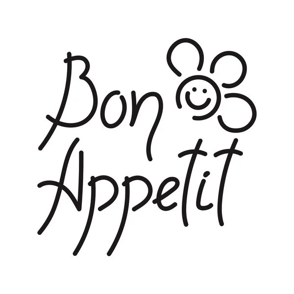 Bon appetit, písmo. Ručně psaná fráze, izolovaná na bílém pozadí. Vektorová ilustrace — Stockový vektor