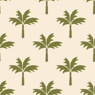 Hindistan cevizi palmiye ağacı siluetleri. Botanik vektör kusursuz desen. Kumaş, duvar kağıdı, kırtasiye, çanta veya hediye paketi için el çizimi arka plan