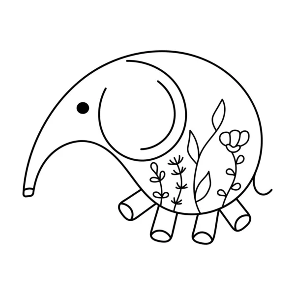 Pages à colorier bébé éléphant dessinées à la main. Motif floral. t fleurs et plantes. Livre à colorier pour enfants  . — Image vectorielle