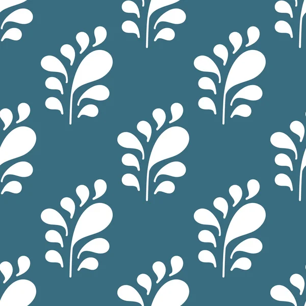 Seamless pattern with Silhouettes of simple stylized branches with leaves . Vector background for fabric, wrapping paper, Wallpaper, stationery, bedding and other surfaces. White and blue color — 스톡 벡터