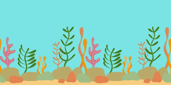 Patrón sin costuras del mundo submarino, paisaje con algas marinas. Imagen de silueta de plantas en un estilo plano de dibujos animados . — Vector de stock