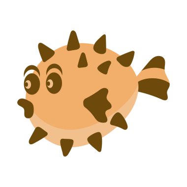 Kirpi balığı, kirpi balığı, deniz hayatı. Sevimli karakter çizgi film tarzında çizilir, beyaz bir arkaplanda izole edilir. Vektör illüstrasyonu