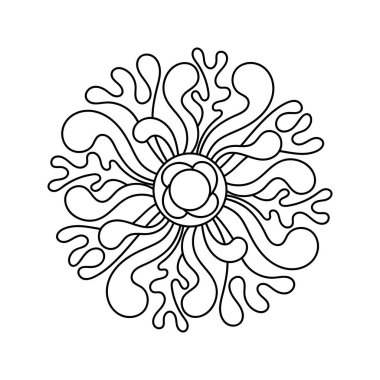 Soyut deniz bitkileriyle vektör mandala. Çocuklar ve yetişkinler için boyama kitabı, el çizimi illüstrasyon, siyah ve beyaz, yapraklar ve Doodle elementleri