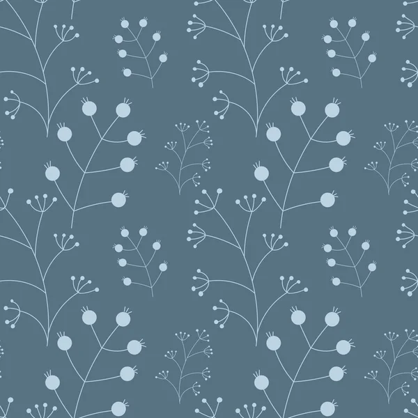 Vector Botanical seamless background with white twigs with berries on blue . Decorative texture for fabric, Wallpaper, stationery, bedding — 스톡 벡터