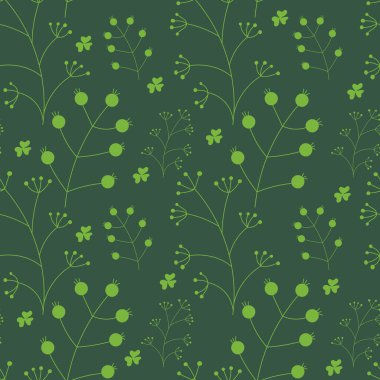 Vektör Botanik kusursuz arkaplan. Koyu yeşil meyveli yeşil dallar. .