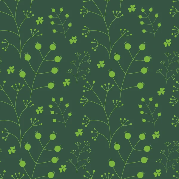 Διάνυσμα Βοτανικός αδιάλειπτη φόντο με πράσινα κλαδιά με μούρα σε σκούρο πράσινο . — Διανυσματικό Αρχείο