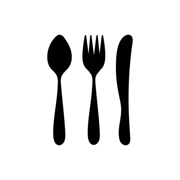Silhouette of Cutlery, spoon, fork and knife isolated on a white background. Vector illustration — Stock Vector