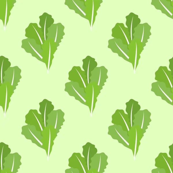 Salad hijau meninggalkan pola vektor mulus, selada sayuran, kubis Cina untuk kertas dinding dan permukaan lainnya. Ilustrasi vektor gambar tangan - Stok Vektor