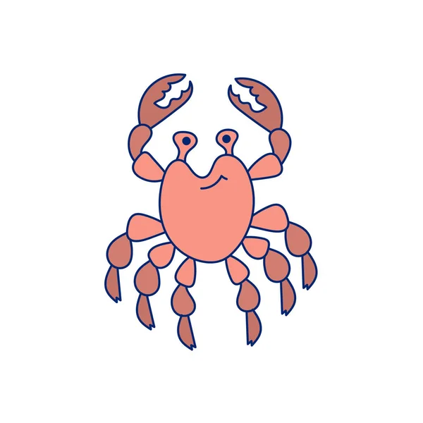 Cute crab . Doodle illustration on white. Vector isolated outline drawing. Element for coloring books, posters, printing t-shirts, logos, stickers. — 스톡 벡터