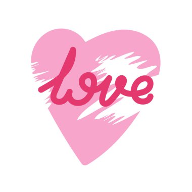 Romantik harfler. Sevgi. Kaligrafi poster tasarım elemanı. Pembe kalp. El yazısı vektör stili mutlu sevgililer günü işareti.