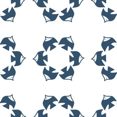 Balıklar daire şeklinde toplanır, kusursuz bir desen. Mavi ve beyaz.