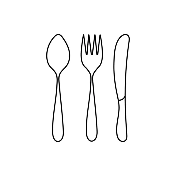 Obrysy příboru, lžičky, vidličky a nože izolované na bílém pozadí. Vektorová ilustrace — Stockový vektor