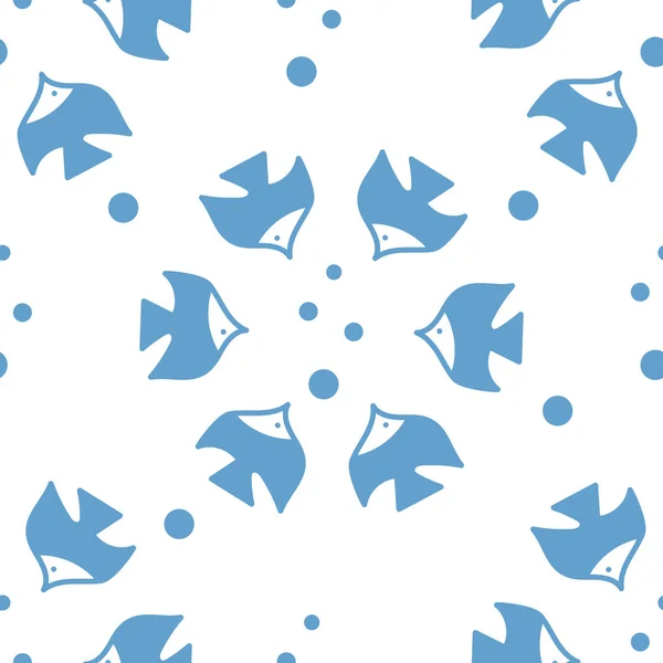 Nahtloser Hintergrund. Blaufische schwimmen in verschiedene Richtungen. flache Vektordarstellung auf weißem Hintergrund — Stockvektor