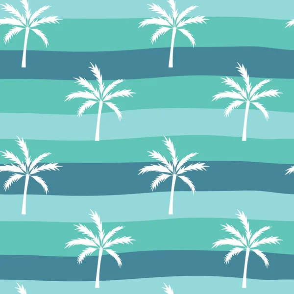Palmiye ağaçlarının siluetleri, vektörsüz desenler. Kumaş, duvar kağıdı, kağıt ve diğer yüzeyler için uygun. Deniz dalgalarının arka planında beyaz bitkiler — Stok Vektör