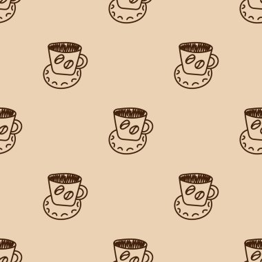 Vektör tekrar arkaplanı. Bir fincan kahve ve bir fincan çay tabağı. El yapımı dekoratif elementler. Tekstil, duvar kağıdı ve diğer yüzeylerin yaratıcı tasarımı için resim .