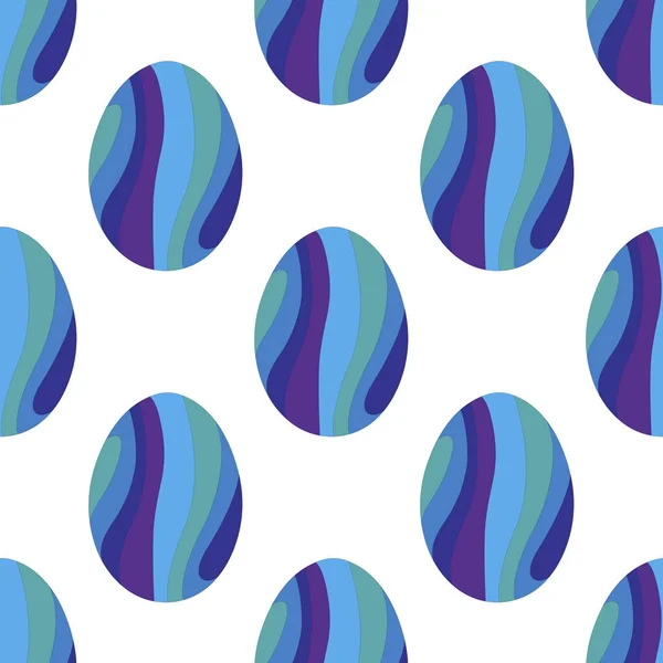 Απρόσκοπτο μοτίβο. Τα πασχαλινά αυγά είναι ζωγραφισμένα με αφηρημένα κύματα. Λαμπερό χρώμα, μπλε απόχρωση. Χειροκίνητη διανυσματική απεικόνιση — Διανυσματικό Αρχείο