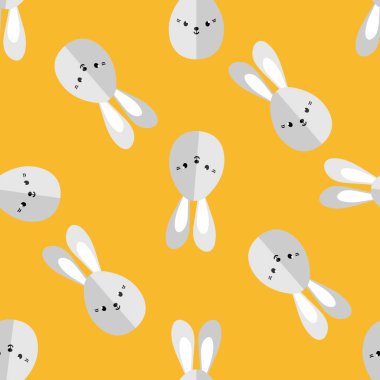 Sevimli tavşanla kusursuz bir düzen, düz stil. Vektör illüstrasyonu.