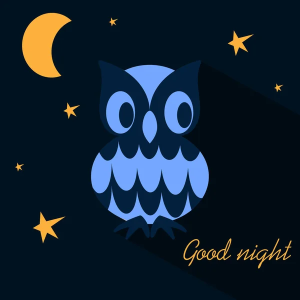 Good night. Cute Owl, Moon and stars against the night sky. Vector