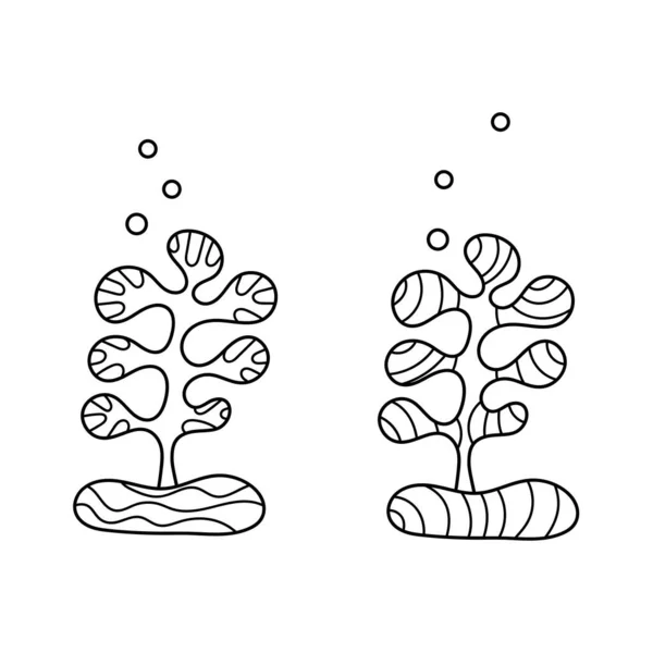 Раскраска Подводный Мир Океанских Растений Антистрессовый Эскиз Вручную Элементами Doodle — стоковый вектор