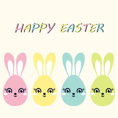 Mutlu Paskalyalar, şirin tavşanlar. Beyaz arka plana el çizilmiş. Tebrik kartı için vektör illüstrasyonu.