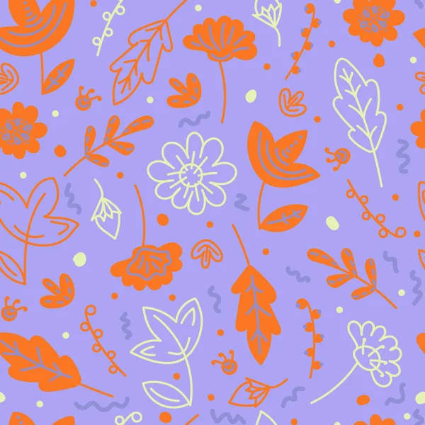 葉が咲くベクトルの花のシームレスなパターン 馬鹿なスタイルだ 輪郭とシルエット — ストックベクタ