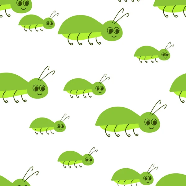 Modèle Sans Couture Avec Insecte Coléoptère Vert Sur Fond Blanc — Image vectorielle