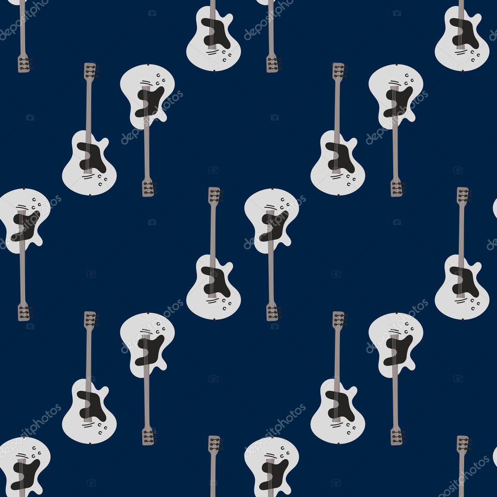 Guitar Seamless Pattern Stringed Musical Instrument Vector Illustration Of Hand Drawn Acoustic Guitar On A Blue Background Premium Vector In Adobe Illustrator Ai Ai Format Encapsulated Postscript Eps Eps Format wdrfree