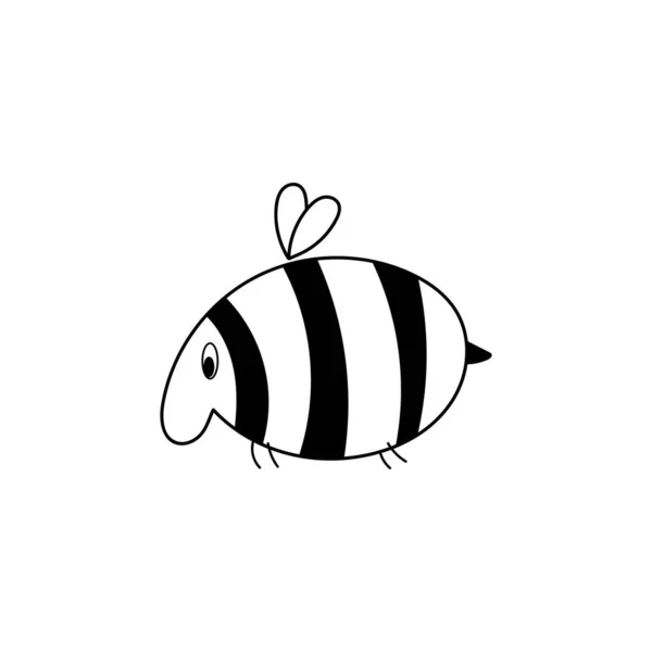 Roztomilá Včela Vektorové Ručně Kreslené Ilustrace Černá Bílá — Stockový vektor