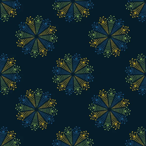 Modèle Sans Couture Avec Mandala Couleur Simple Sur Fond Bleu — Image vectorielle