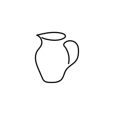 Saplı bir sürahi, elle çizilmiş bir ikon. Tasarım ve logo için bir sanat eseri. Seramik, cam sofra takımı, vazo, ev aletleri. Beyaz arka planda izole edilmiş siyah beyaz tasvirler. Vektör çizimi.