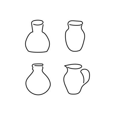 Bir çift atıcı, elle çizilmiş bir ikon. Tasarım ve logo için bir sanat eseri. Seramik, cam eşyalar, vazo, ev aletleri. Beyaz arkaplanda izole edilmiş siyah beyaz çizim