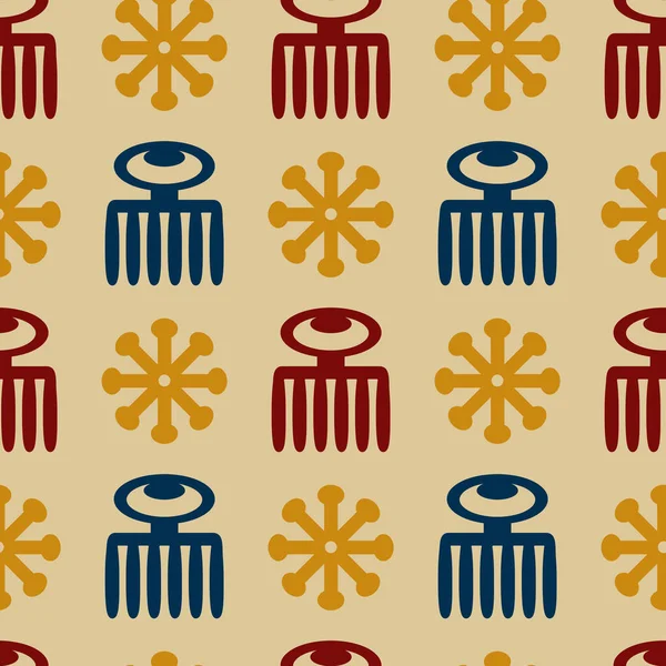 アフリカの人々や部族の儀式のスクリーン印刷とベクトルシームレスなパターン アディンクラのキャラクター 布などの表面の手描き — ストックベクタ