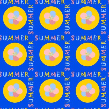 Parlak harflerle, parlak harflerle, yaz ve renklerle kusursuz desen. El çizimi arka plan. Vektör illüstrasyonu.