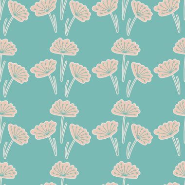 Çiçeksiz vektör arkaplan. El çizimi, sade çiçekler ve bir sürü erkek organı. Yaz çiçekleri. Pastel renkler