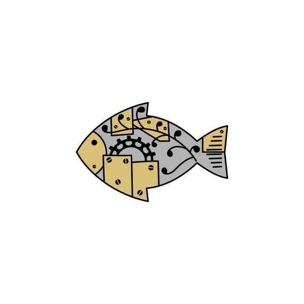 スチームパンクのスタイルで魚.白地に描かれた手描きベクトルイラスト — ストックベクタ