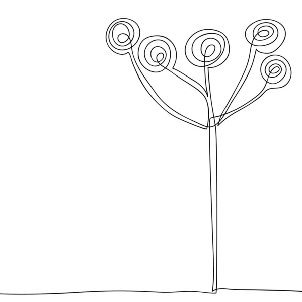 Συνεχές σχέδιο μιας ενιαίας γραμμής, ένα διανυσματικό πρότυπο σχεδιασμού σε γραμμικό ύφος. Στυλιζαρισμένο δέντρο ή λουλούδι. Αφηρημένο χέρι — Διανυσματικό Αρχείο