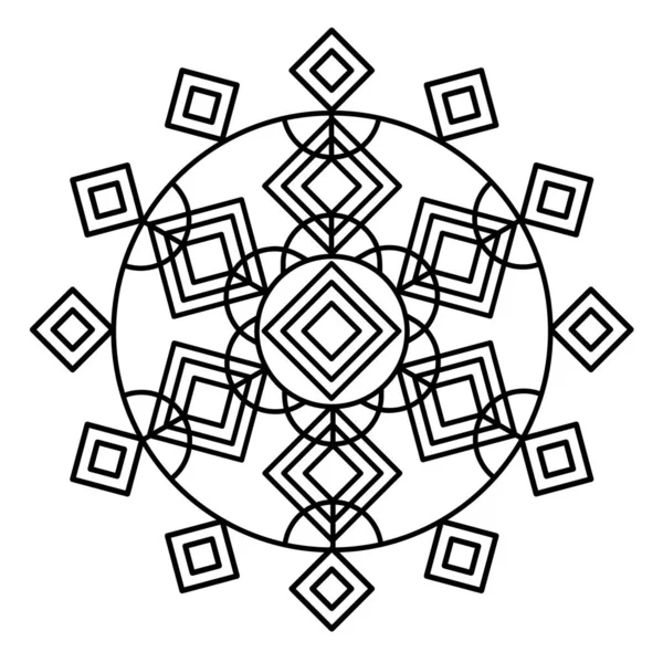 Simple Form Mandala Coloring Geometric Flower Stress Coloring Black White — Stock Vector