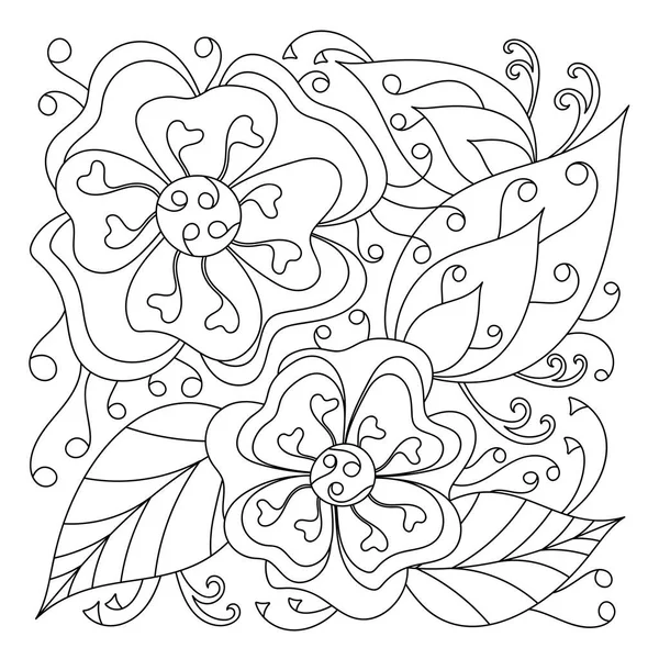 Patroon Met Bloemen Voor Kleurboek Gebogen Doodle Van Bladeren Het — Stockvector