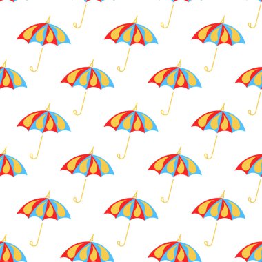Parlak şemsiyeli kusursuz desen. Kumaş ve diğer yüzeyler için eğlenceli bir arka plan. Vektör düz biçimi.