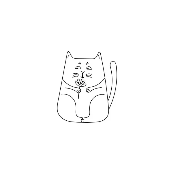 Lindo Gato Con Flujos Ilustración Vectorial Dibujada Mano Aislada Sobre — Archivo Imágenes Vectoriales