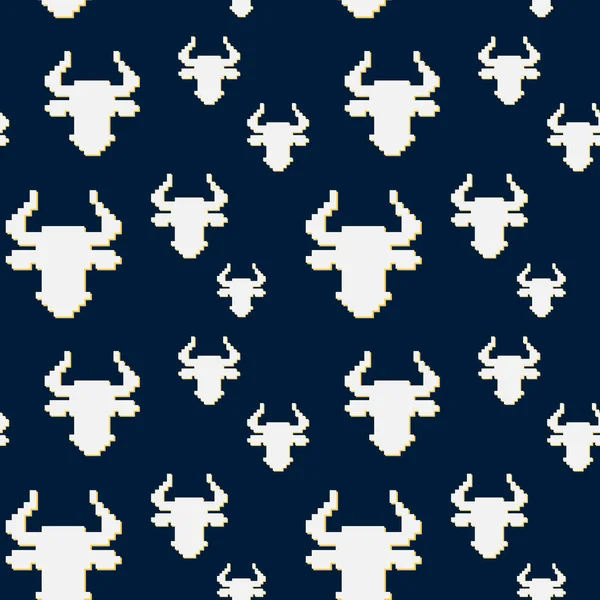 Modèle Sans Couture Avec Pixel Bulls Symbole Nouvelle Année Nouvel — Image vectorielle