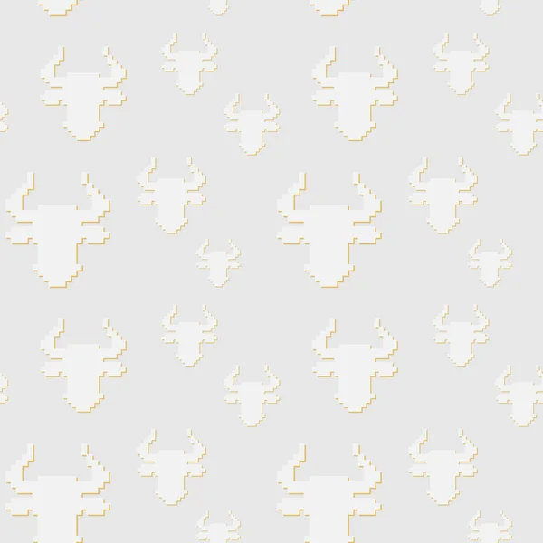 Patrón sin costuras con pixel Bulls-símbolo del Año Nuevo. Año nuevo chino. Vector del signo astrológico del toro — Vector de stock