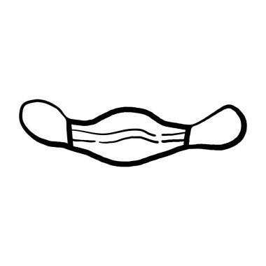 Tıbbi maske, korunma ve virüse karşı mücadele, tıbbi bakım. Doodle tarzı. Koronavirüs salgınını önlemek, sevdiklerine bakmak. El çizimi vektör