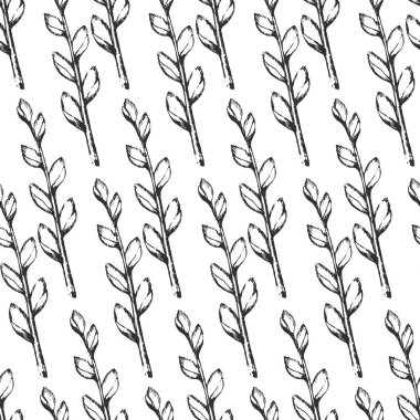 Kusursuz Paskalya şablonu, söğüt. Paketleme, kumaş, duvar kağıdı için. El çizimi, beyaz arkaplan. 