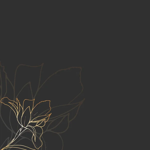 Egy Arany Vonallal Rajzolt Virág Fekete Háttérrel Képeslap Meghívó Vagy — Stock Fotó